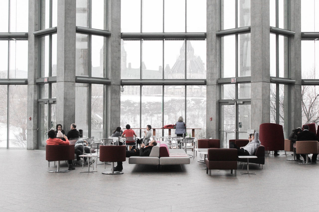 Lobby inside a big business building